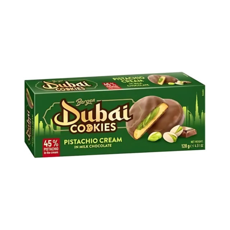 BERGEN PISTACHIO CREAM IN MILK CHOCOLATE COOKIES