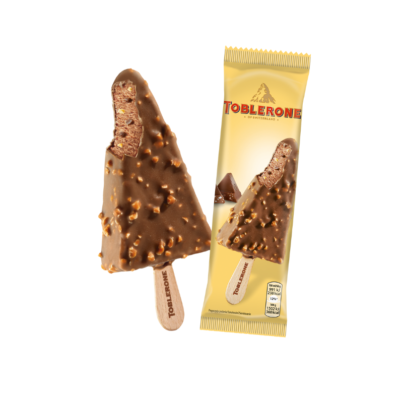 Toblerone Ice Cream Stick with almond nougat pieces and chocolate coating