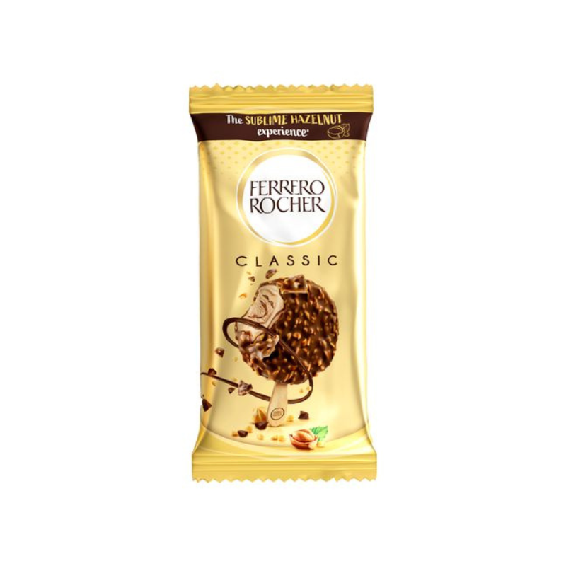 Ferrero Rocher Ice Cream Stick showing hazelnut layers and chocolate shell