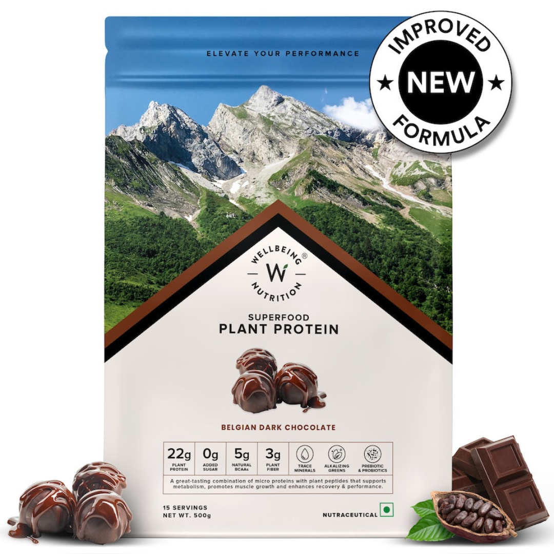 WELLBEING NUTRITION SUPERFOOD PLANT PROTEIN IN BELGIAN DARK CHOCOLATE