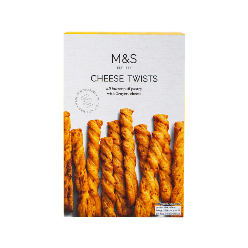 Pack of Marks & Spencer Cheese Twists with flaky cheese layers