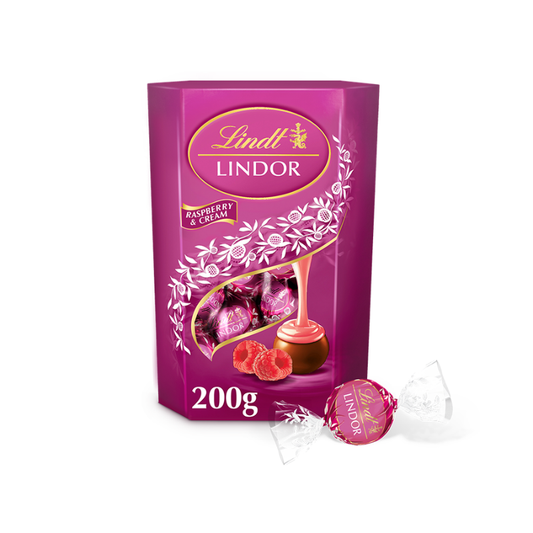LINDT LINDOR RASPBERRY & CREAM