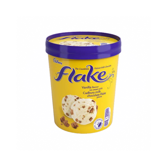 Cadbury Flake Ice Cream Tub with vanilla base and chocolate flakes