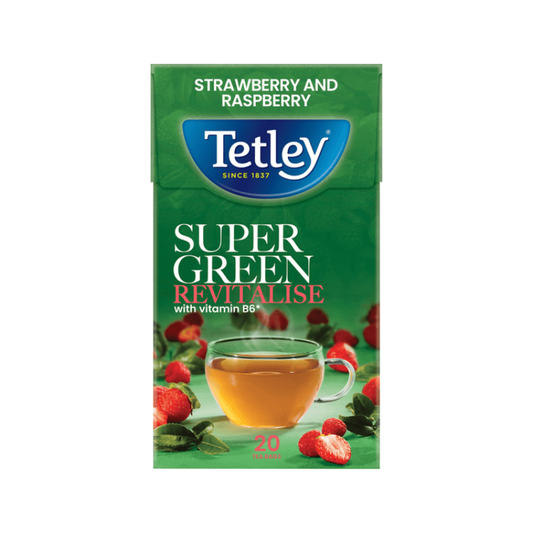 TETLEY SUPER GREEN VITALISE TEA WITH VITAMIN B6 ( STRAWBERRY & RASPBERRY)