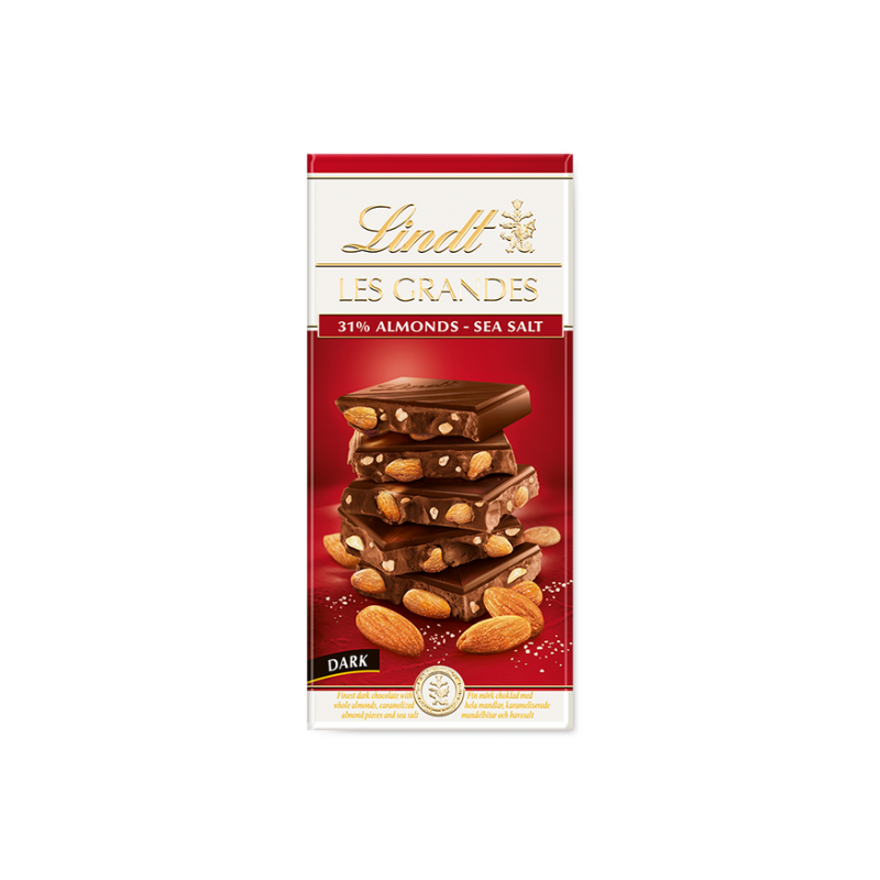 LINDT LES GRANDES 31% ALMONDS WITH SEA SALT DARK CHOCOLATE