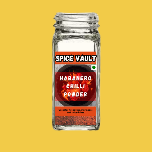 Bright orange Habanero Chilli Powder in spice jar