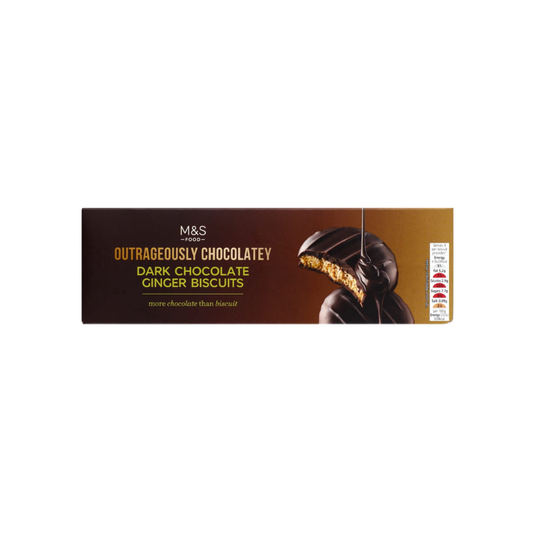 M&S OUTRAGEOUSLY CHOCOLATEY DARK CHOCOLATE GINGER BISCUITS