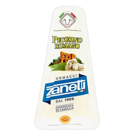 Zanetti Pecorino Romano Cheese wedge with authentic Italian packaging
