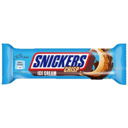 Snickers Crispy Ice Cream Bar with crispy rice, caramel, and peanuts
