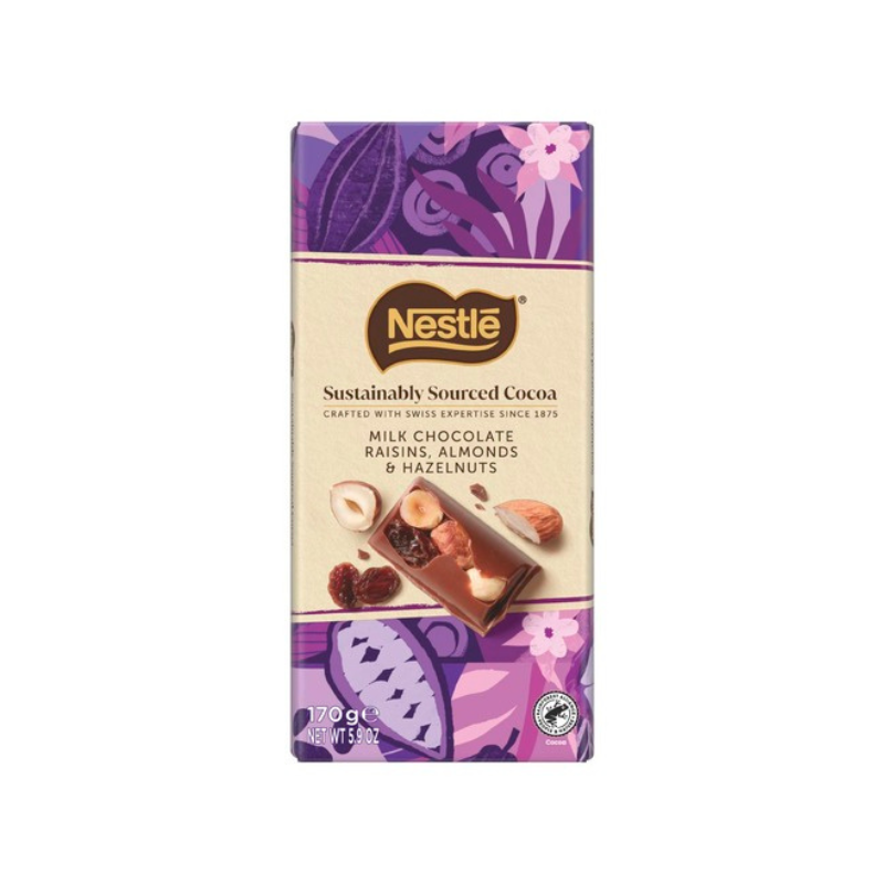 NESTLE MILK CHOCOLATE WITH RAISINS, ALMONDS & HAZELNUTS