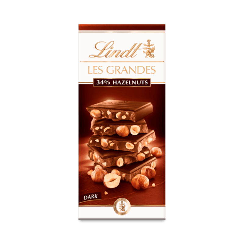 LINDT LES GRANDES 34% HAZELNUTS IN DARK CHOCOLATES