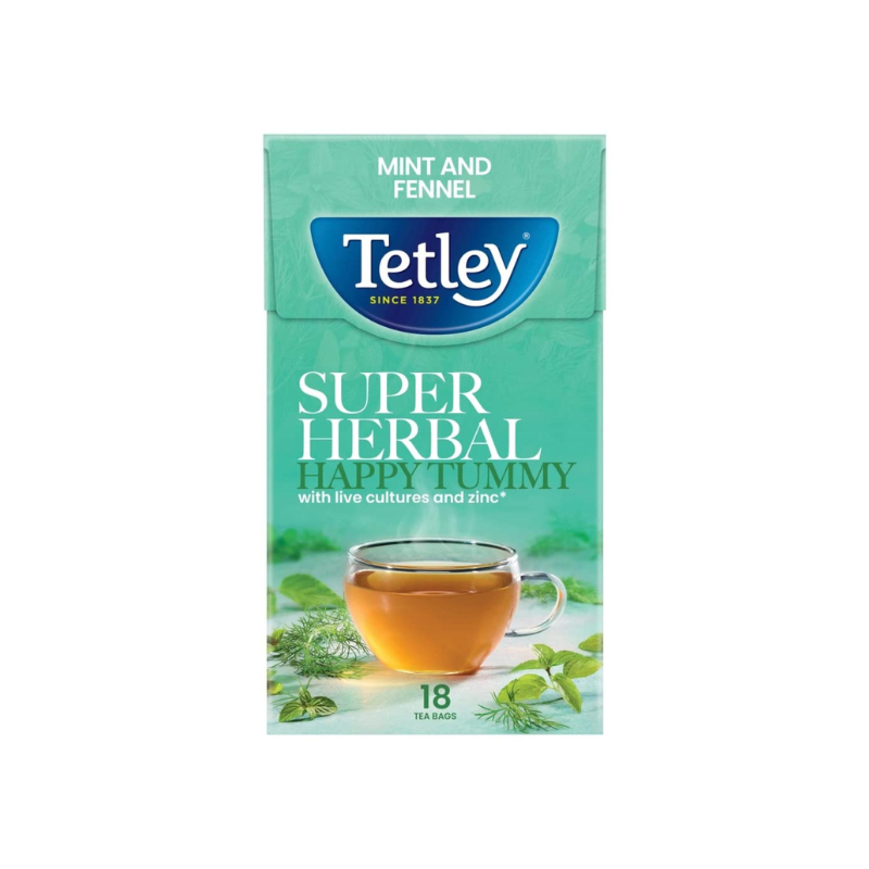 TETLEY SUPER HERBAL HAPPY TUMMY TEA WITH LIVE CULTURES & ZINC