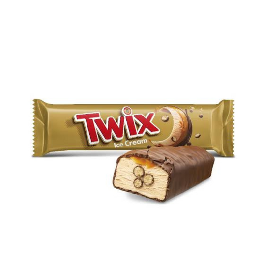 Twix Ice Cream Bar with caramel and chocolate layers on stick