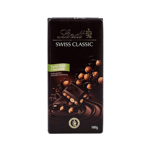 LINDT SWISS CLASSIC DARK CHOCOLATE WITH HAZELNUTS
