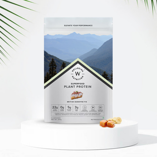WELLBEING NUTRITION SUPERFOOD PLANT PROTEIN IN BRITISH BANOFFEE PIE