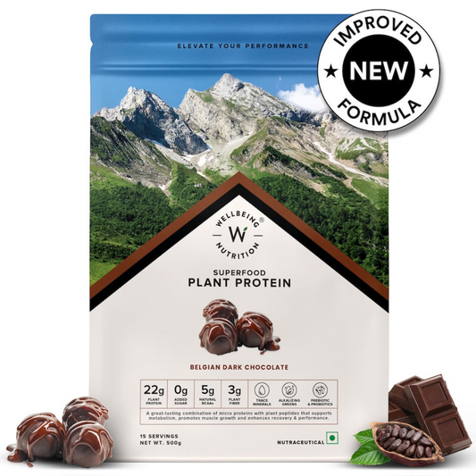 WELLBEING NUTRITION SUPERFOOD PLANT PROTEIN IN BELGIAN DARK CHOCOLATE