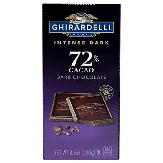 Pack of Ghirardelli 72% Dark Chocolate Squares with individual wrappers
