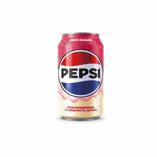 Pepsi Zero Strawberry & Cream Soda can with pink label