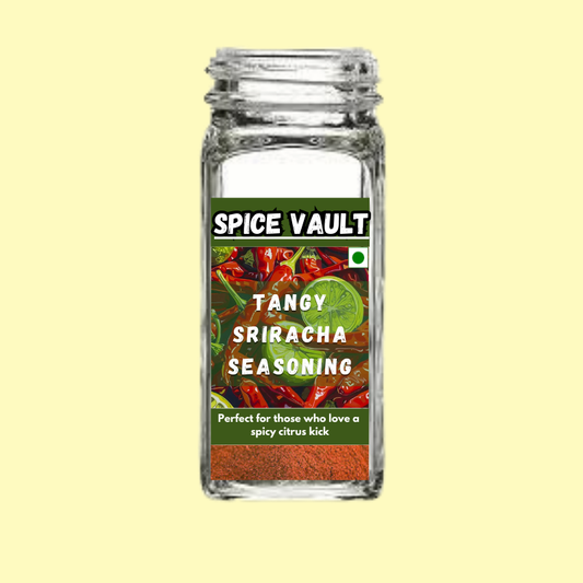 Tangy Sriracha Seasoning jar with red-orange label