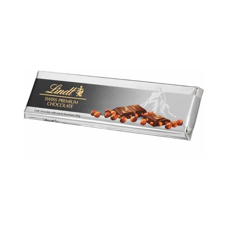 LINDT SWISS PREMIUM DARK CHOCOLATE WITH HAZELNUTS